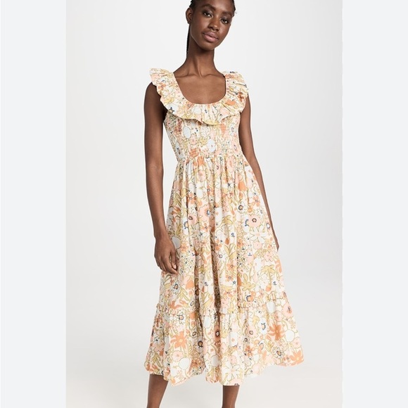 Cleobella Zoe Midi Dress Floral Ruffle Smocked Size XS * - Picture 4 of 6